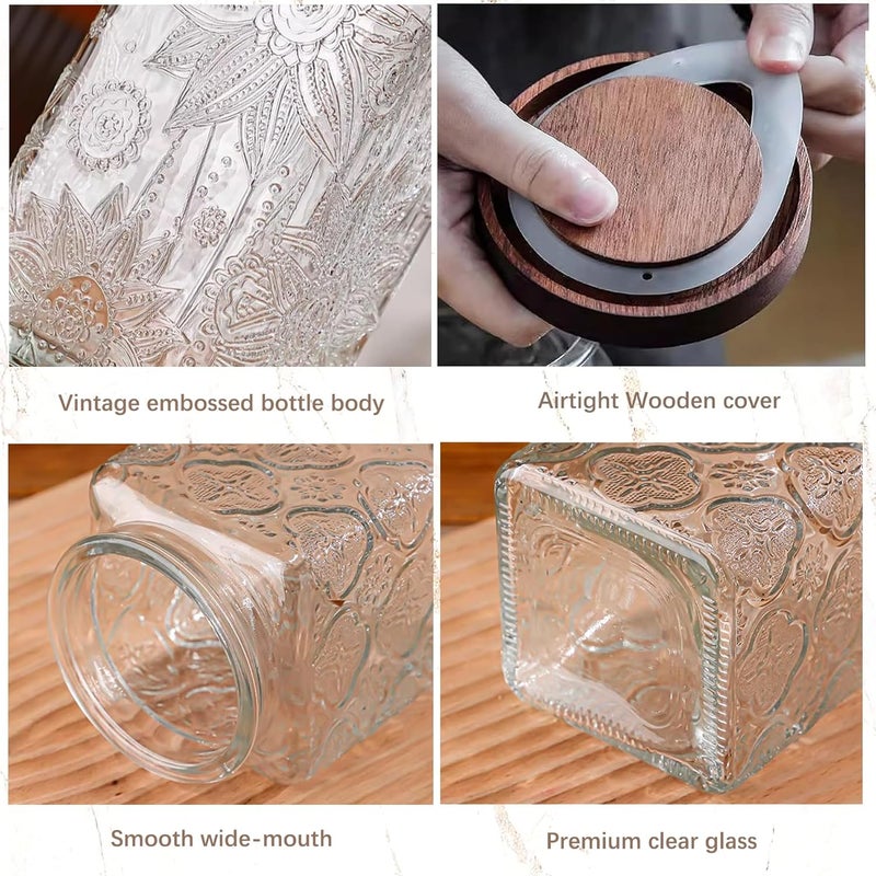 Custde Glass Storage Jars With Airtight Lid, 35oz Container For Kitchen Counter with Wood Lid, brown sugar, candy, coffee, cookie, salt, tea, cute Jar (Large Square Sunflower) - Image 5